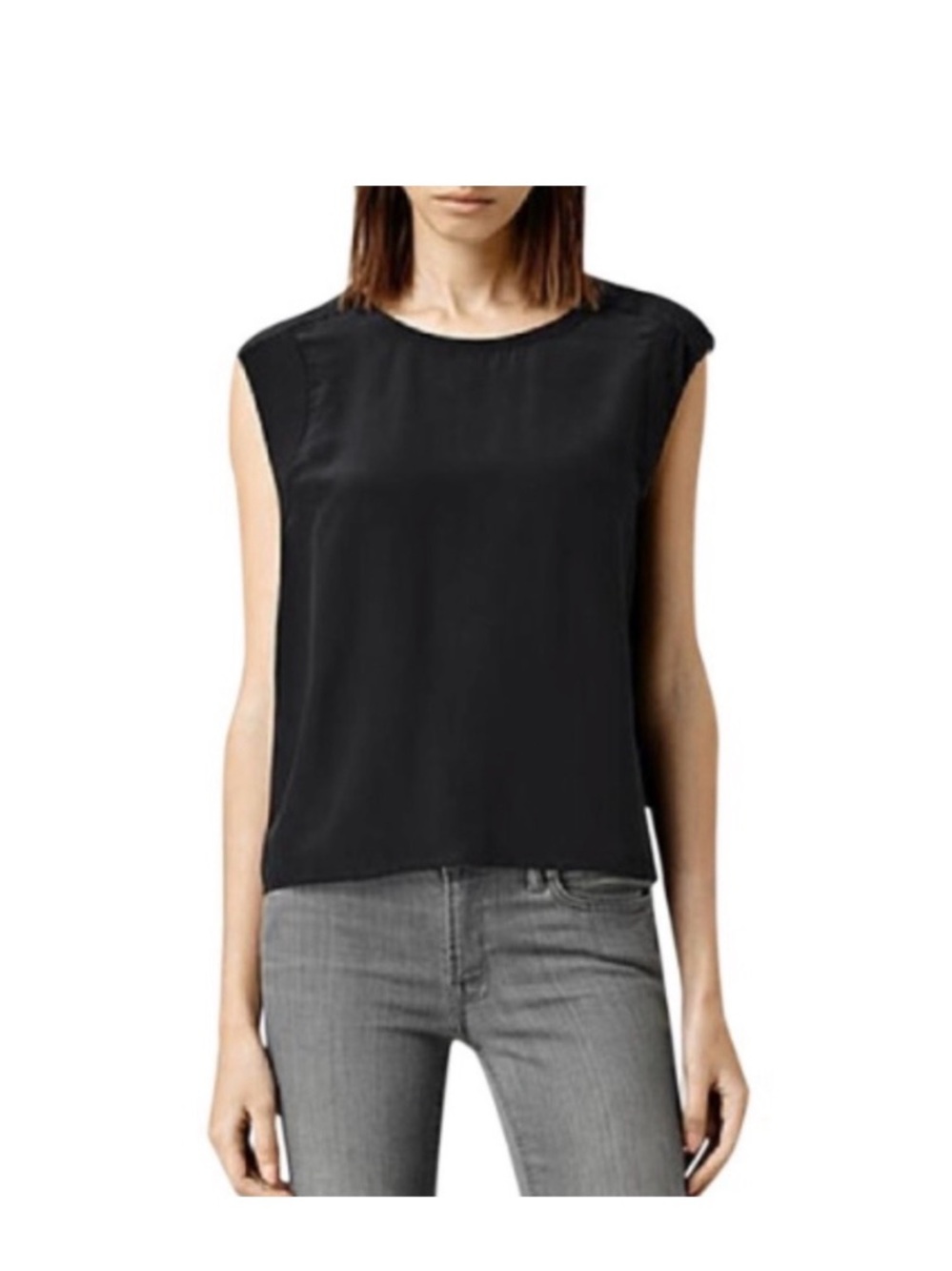 AllSaints Black OMBRA SILK Crew tank Top